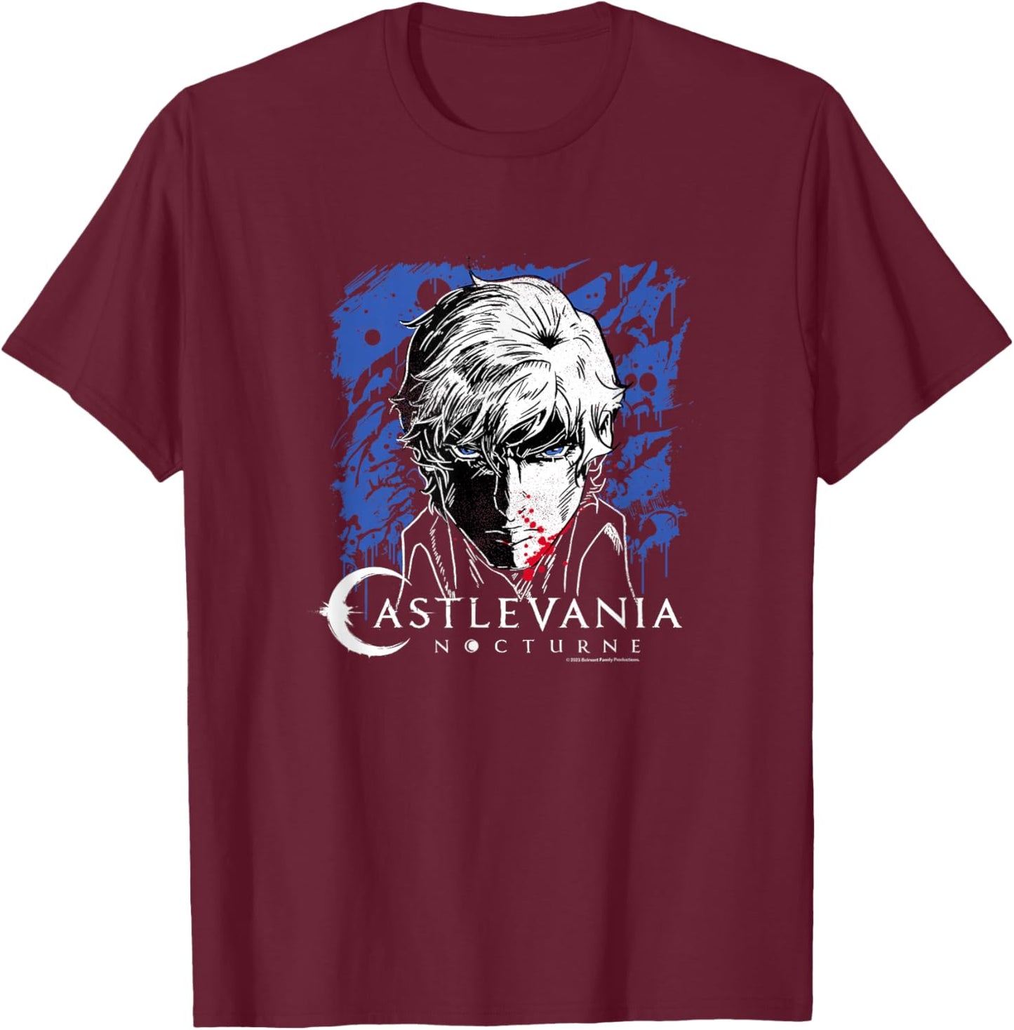 Castlevania: Nocturne Blood Covered Richter Face Portrait T-Shirt - T-Shirt | Maroon