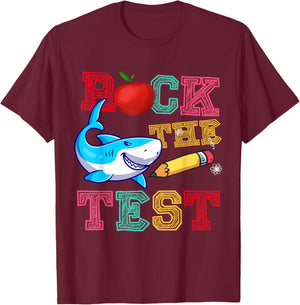 Rock The Test Testing Day Shark Motivational Teacher Student T-Shirt - T-Shirt | Maroon