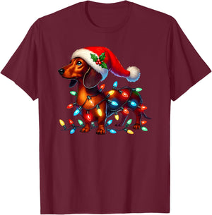 Dachshund weiner weener wiener dog funny christmas lights T-Shirt - T-Shirt | Maroon