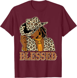 Blessed Black Cowgirl Western Swag African Christian Woman T-Shirt - T-Shirt | Maroon