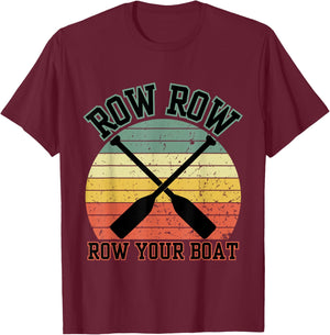 Retro Row Row Row Your Boat Athlete Rowing Crew Sunset Rower T-Shirt - T-Shirt | Maroon