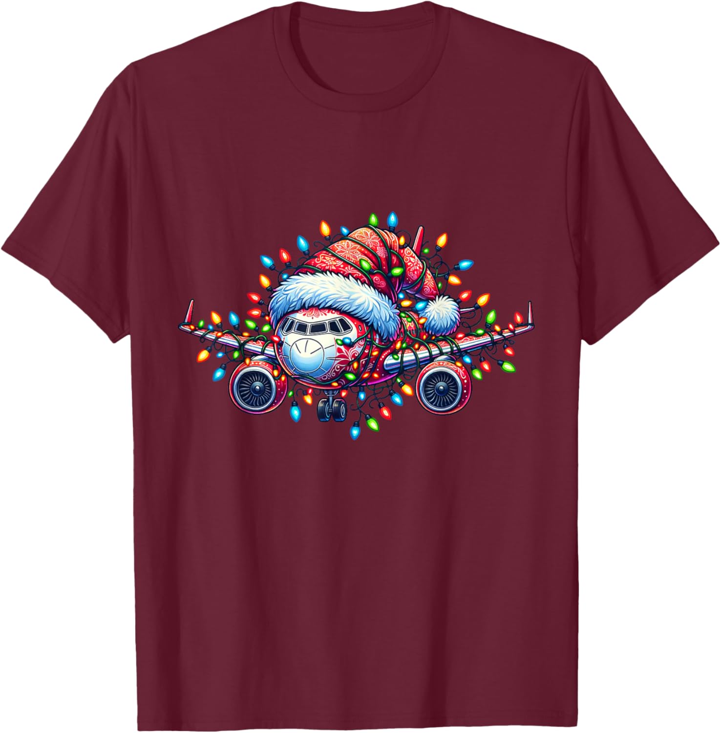 Funny Santa Airplane Xmas Lights Kids Toddler Boys Christmas T-Shirt - T-Shirt | Maroon