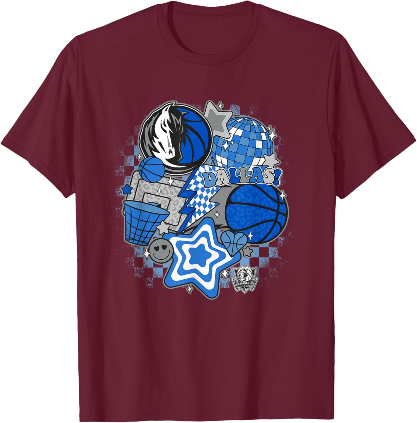 NBA Dallas Mavericks Psychedelic Basketball Collage T-Shirt - T-Shirt | Maroon