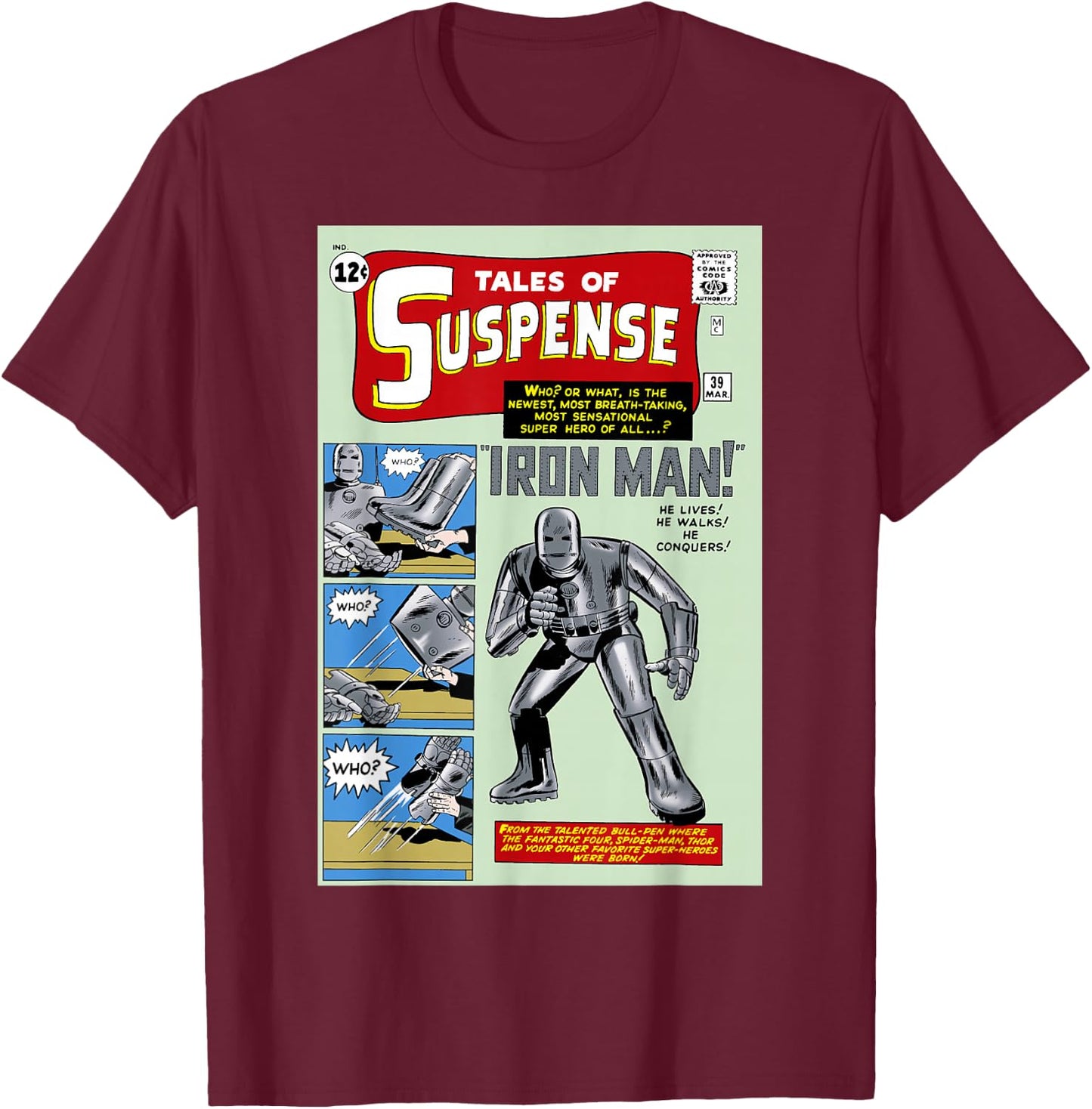 Marvel Avengers Iron Man Classic Suspense Comic Cover T-Shirt - T-Shirt | Maroon