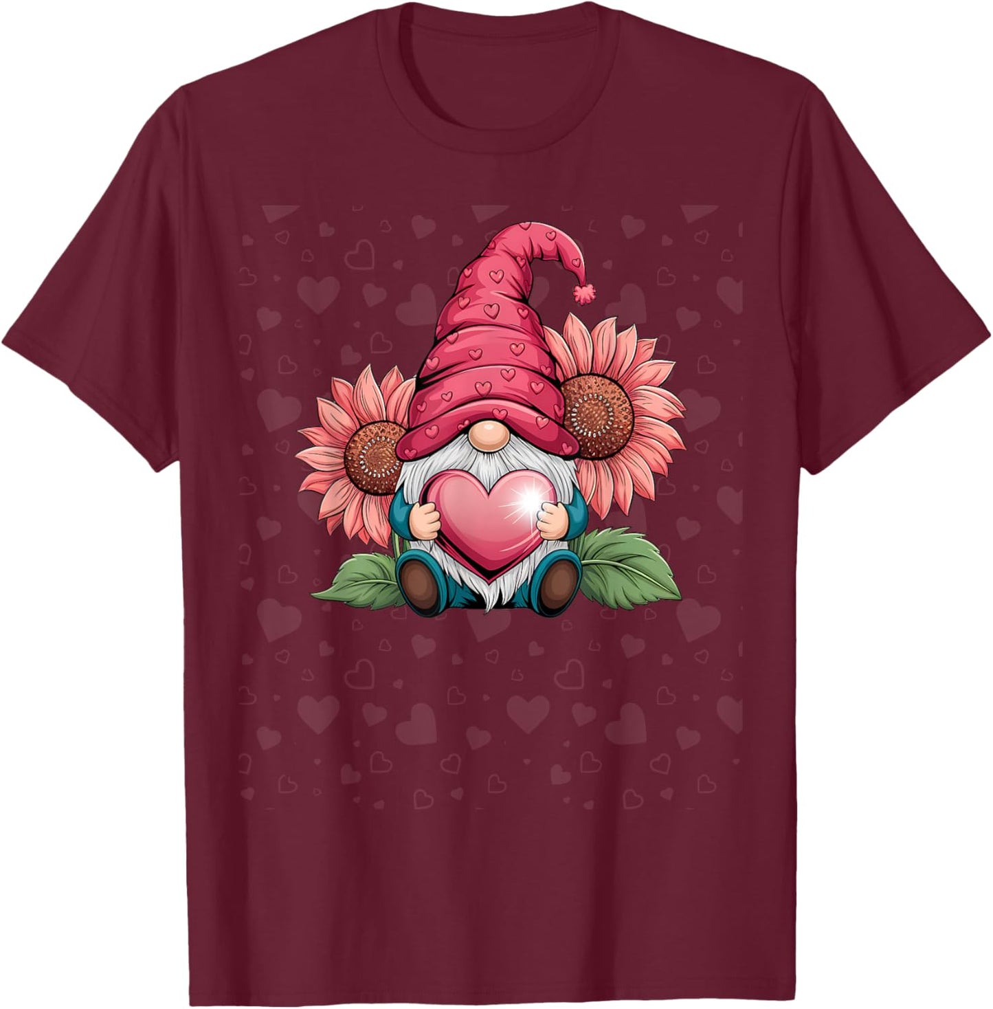 Cute Gnome Garden Love Design , Girls, Men T-Shirt - T-Shirt | Maroon