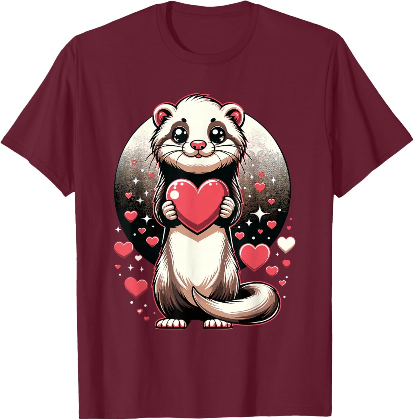 Ferret Holding Heart Valentine's Day Cute Valentine T-Shirt - T-Shirt | Maroon