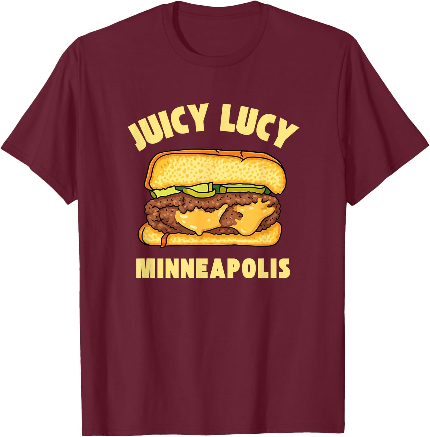 Juicy Lucy Cheeseburger Minneapolis Dive Bar Cheese Burger T-Shirt - T-Shirt | Maroon