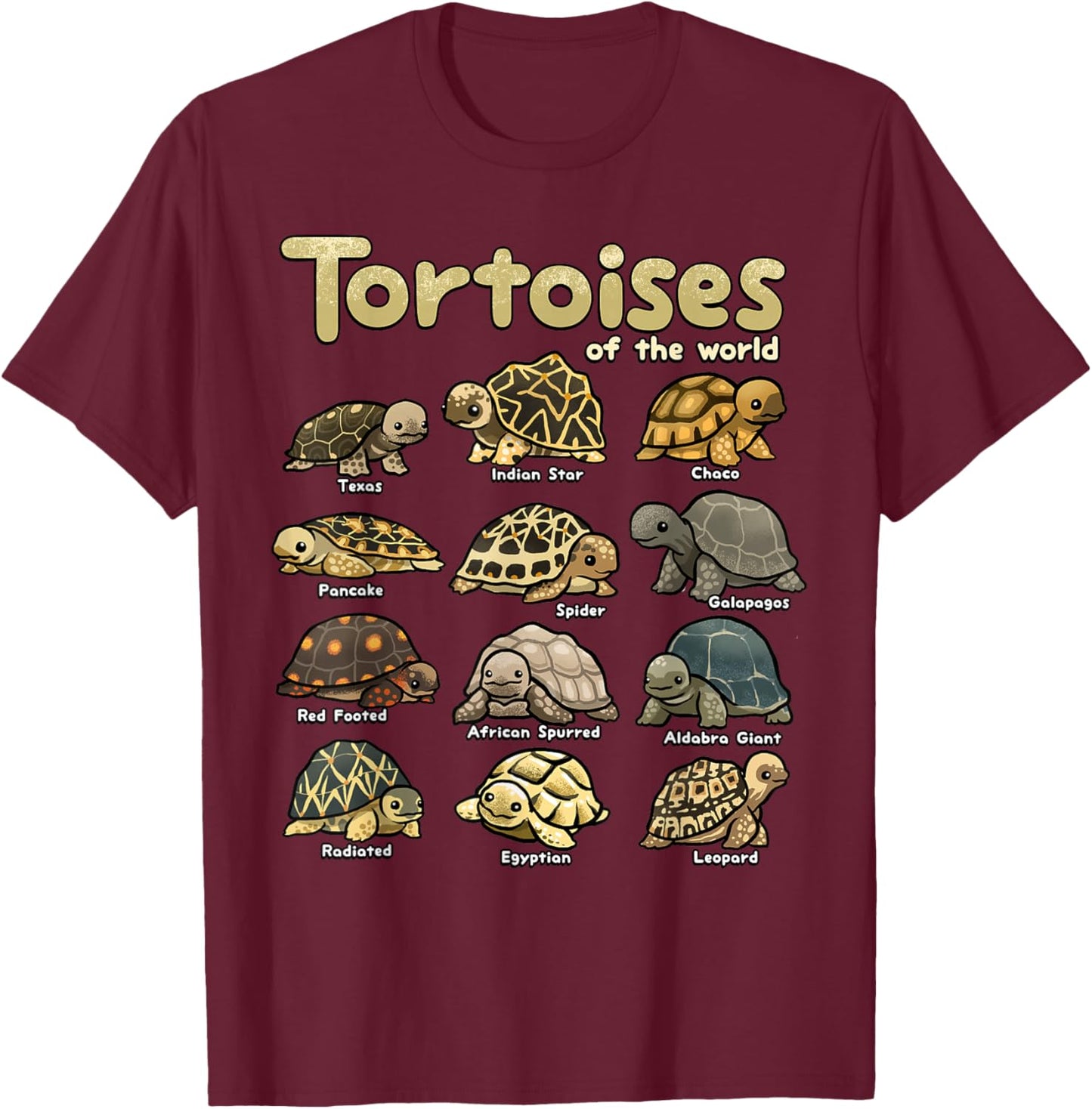 Tortoise Animals of the World Cute Reptile Turtle Lover T-Shirt - T-Shirt | Maroon