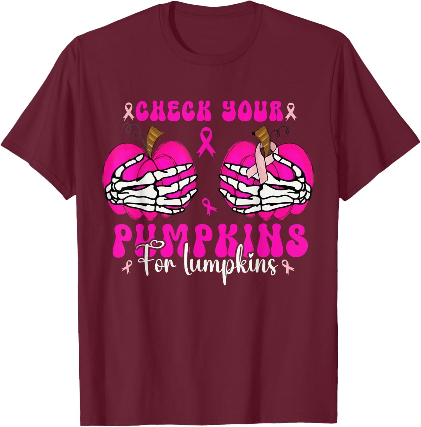 Check Your Pumpkins Breast Cancer Awareness Halloween Women T-Shirt - T-Shirt | Maroon