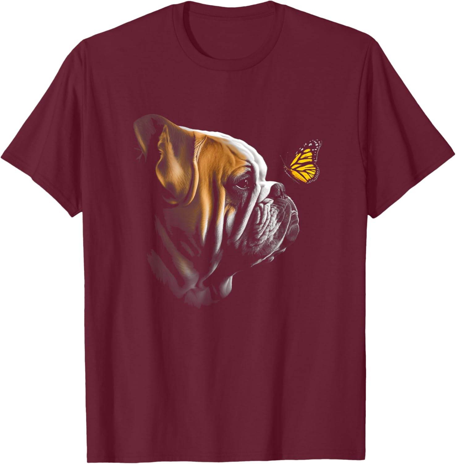 English Bulldog Butterfly Bulldogs Dog Lovers T-Shirt - T-Shirt | Maroon