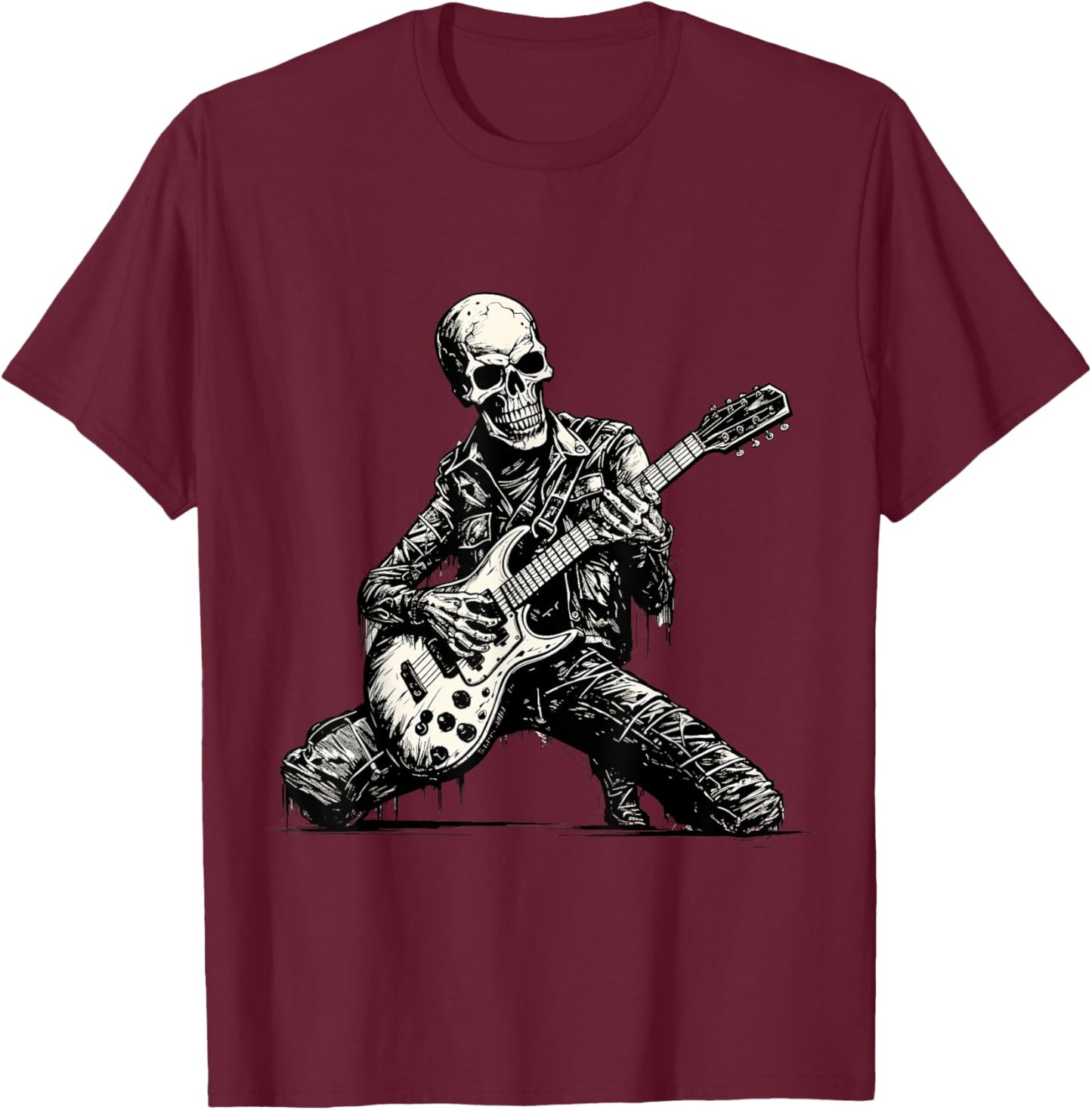 Spooky Skeleton Playing Guitar Halloween Costume Rock On T-Shirt - T-Shirt | Maroon