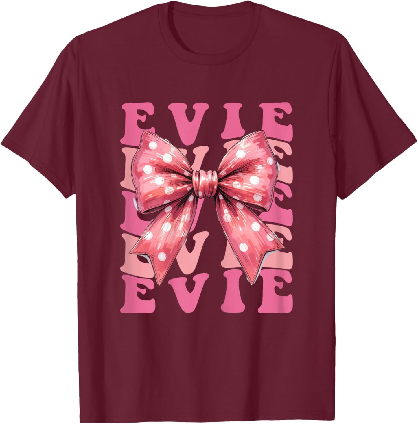 Evie Name Coquette Bow Aesthetic Girls T-Shirt - T-Shirt | Maroon