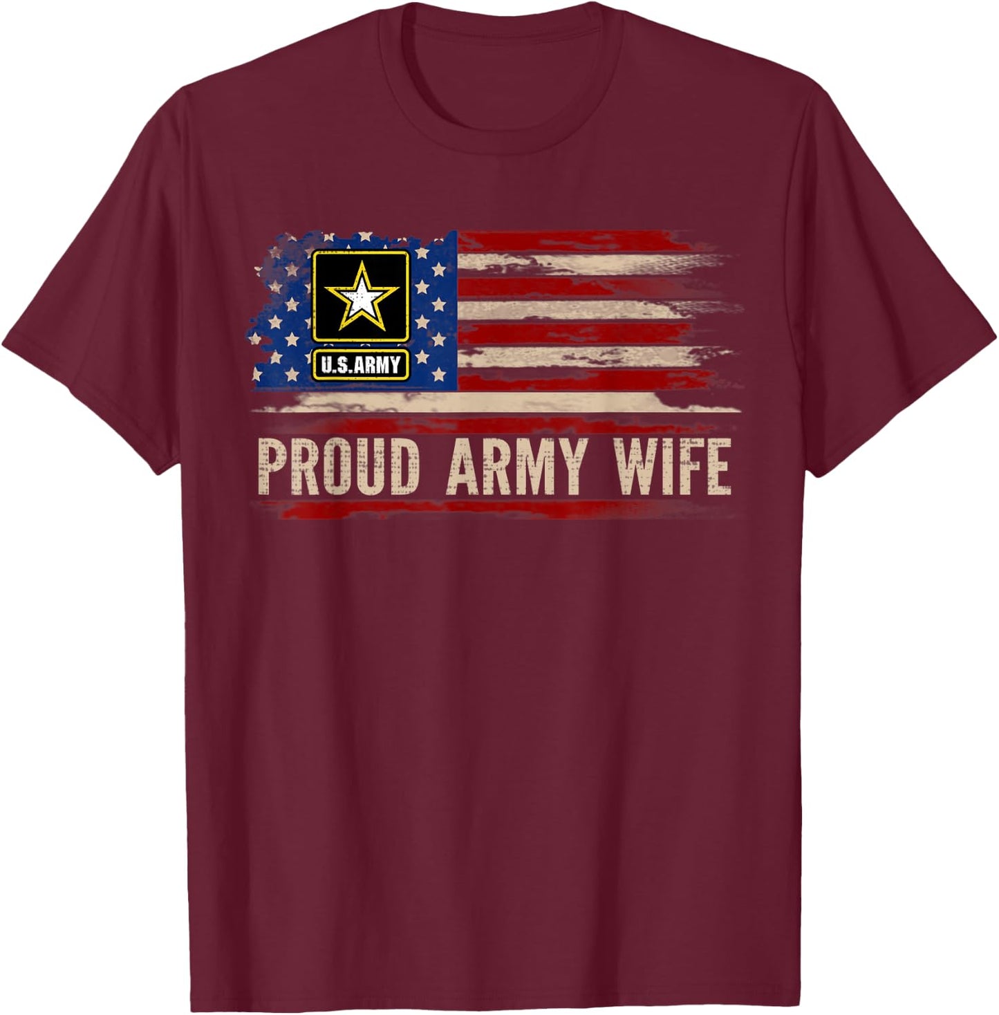 Vintage Proud Army Wife American Flag Veteran Gift Kids Men T-Shirt - T-Shirt | Maroon