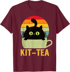 Kit Tea Black Kitty Cat Tea Lover Men Women Girls Kids T-Shirt - T-Shirt | Maroon