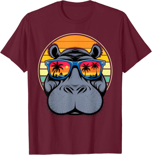 Cool Hippo Design - Cute Hippopotamus W/ Sunglass T-Shirt - T-Shirt | Maroon