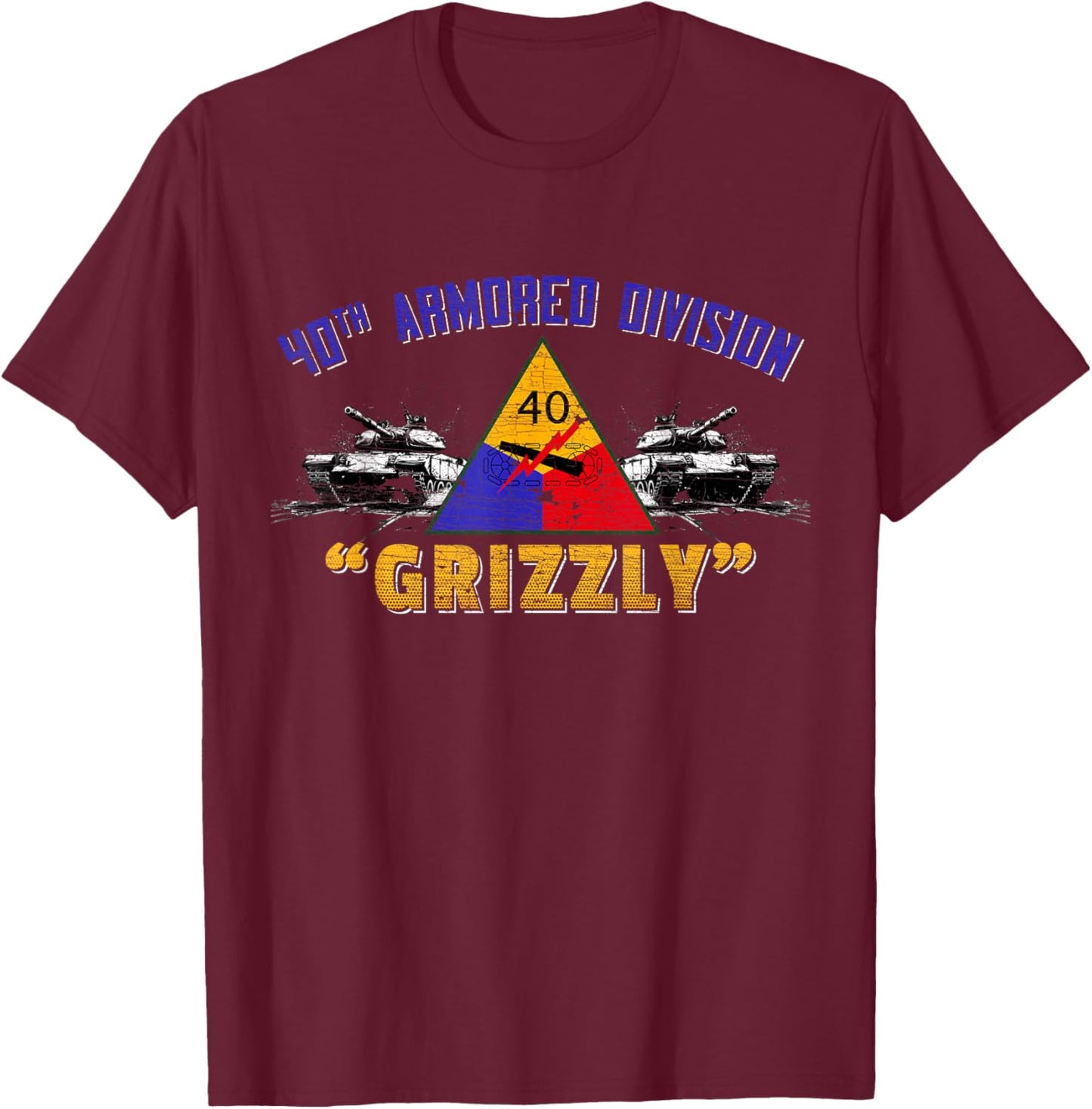 Veteran 40th Armored Division Grizzly Vintage Gifts T-Shirt - T-Shirt | Maroon