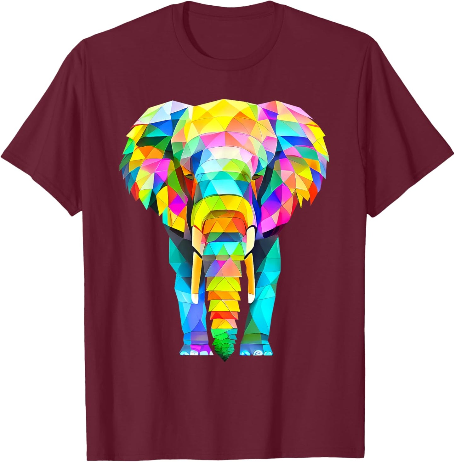 Colorful Elephant Abstract Geometric T-Shirt - T-Shirt | Maroon