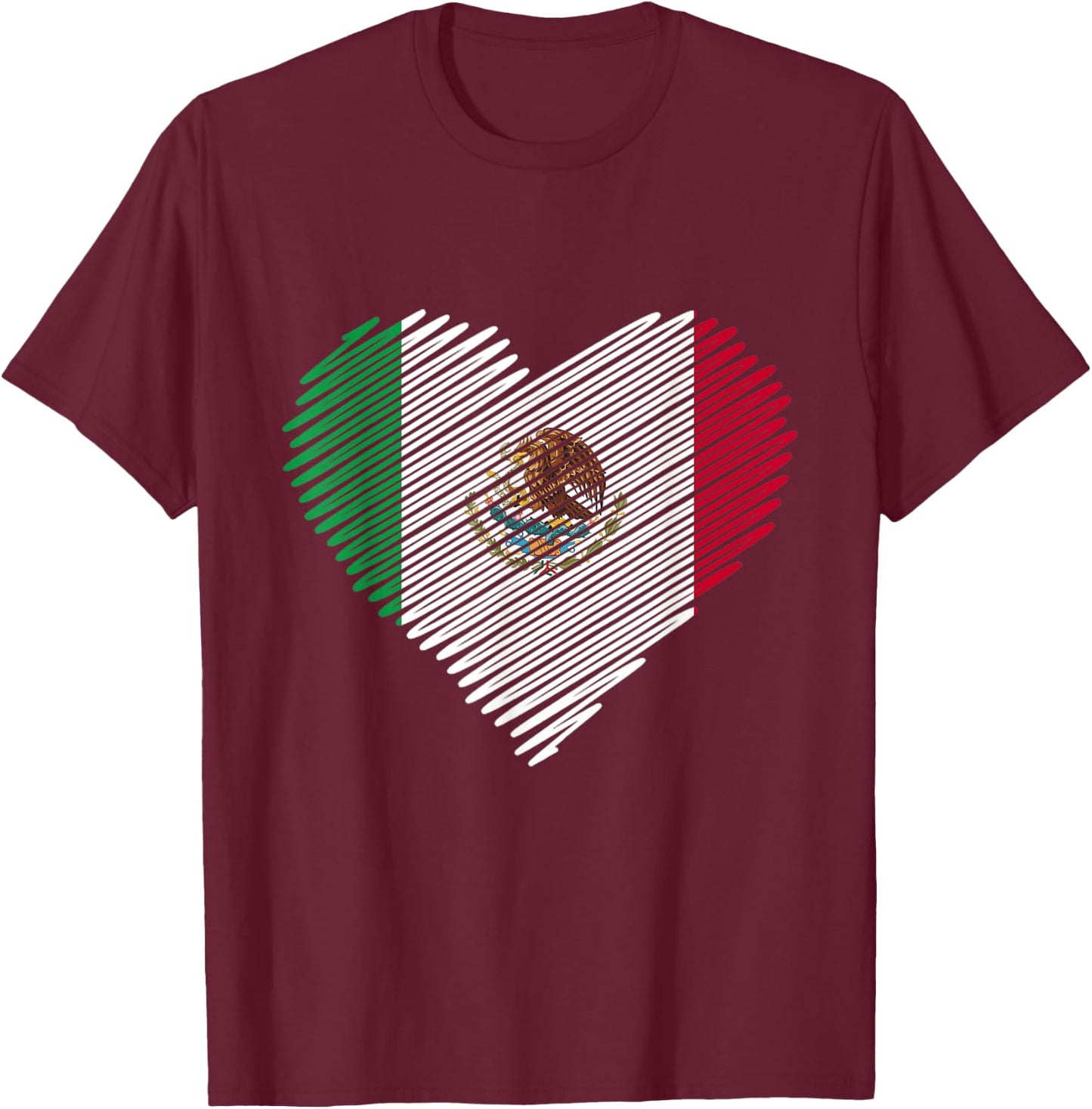 Mexican Flag Heart Gift Mexico T-Shirt - T-Shirt | Maroon