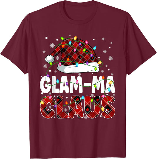 Glam ma Claus Merry Christmas Santa Hat Family Matching T-Shirt - T-Shirt | Maroon