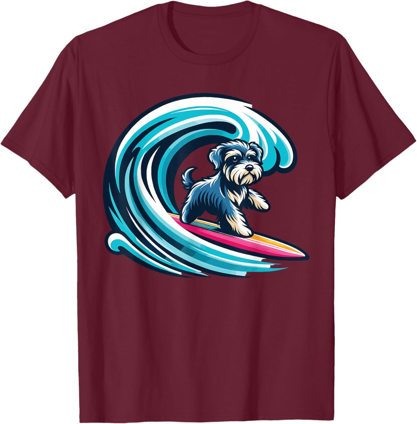 Schnoodle Surfing, Wave Riding Schnoodle T-Shirt - T-Shirt | Maroon