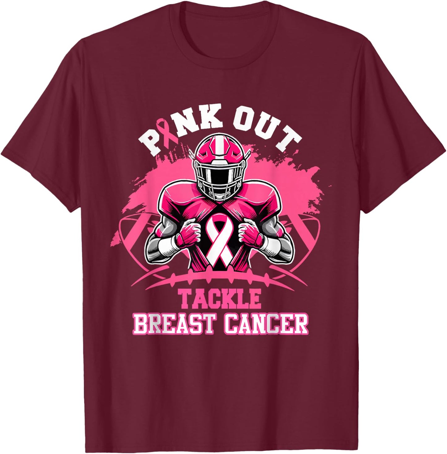 Pink Out Tackle Breast Cancer Awareness American Football T-Shirt - T-Shirt | Maroon
