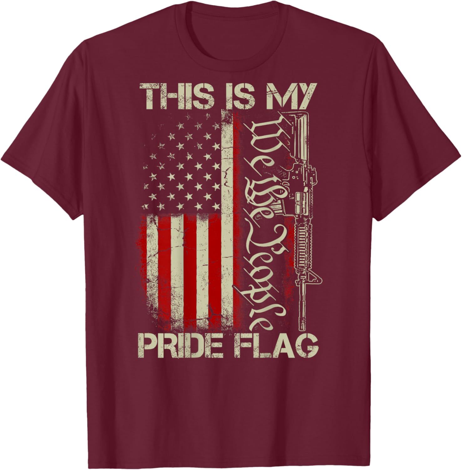 This is My Pride Flag USA Patriots Gun American Flag on Back T-Shirt - T-Shirt | Maroon