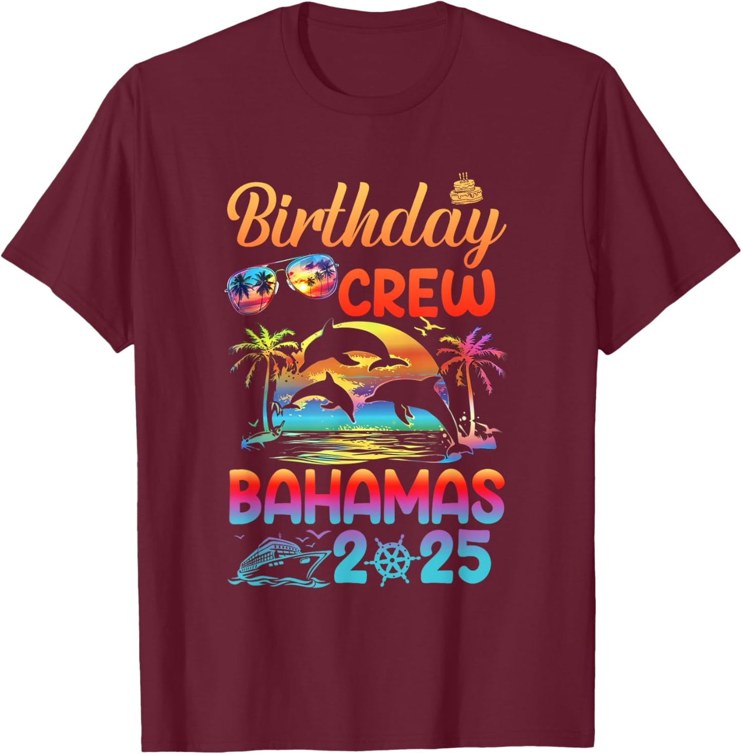 Bahamas Birthday Trip Vacation 2025 Matching Group T-Shirt - T-Shirt | Maroon