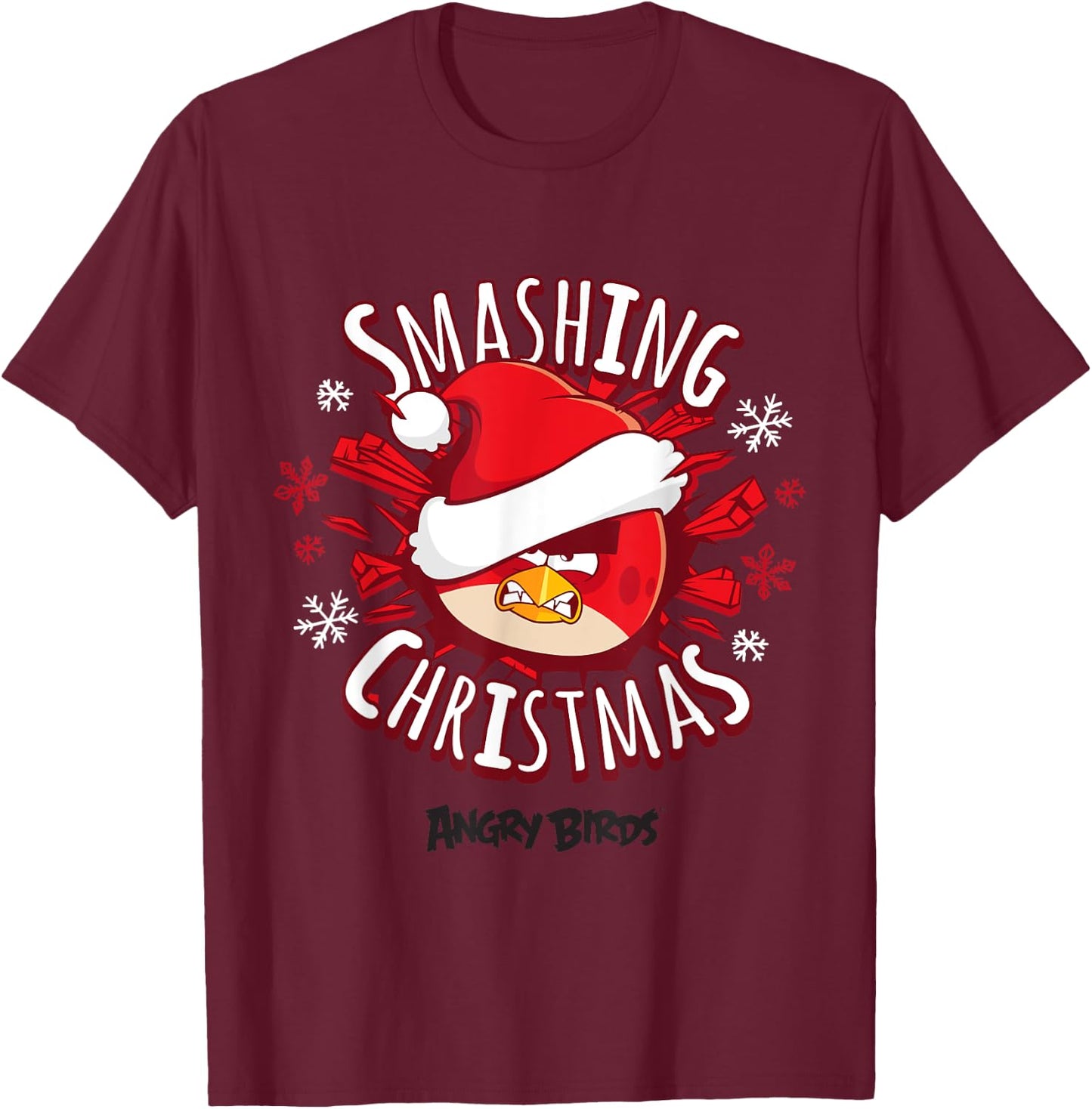 Angry Birds Smashing Christmas Official Merchandise T-Shirt - T-Shirt | Maroon