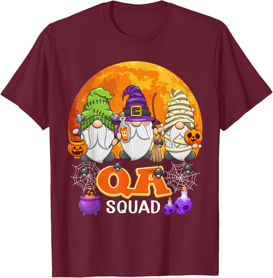 QA Squad Halloween QA Analyst Gnome Matching T-Shirt - T-Shirt | Maroon