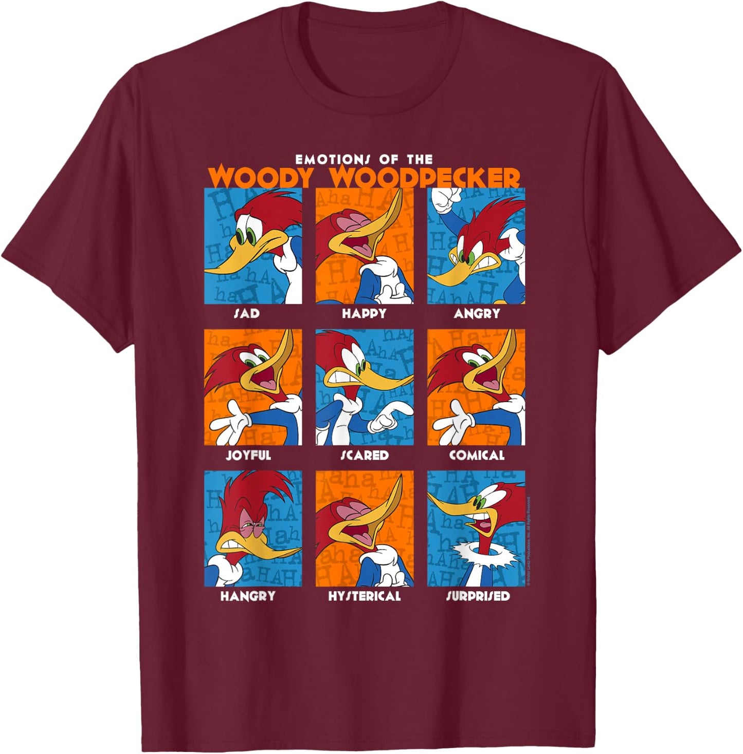 Woody Woodpecker Emotions Vintage Panel Poster T-Shirt - T-Shirt | Maroon