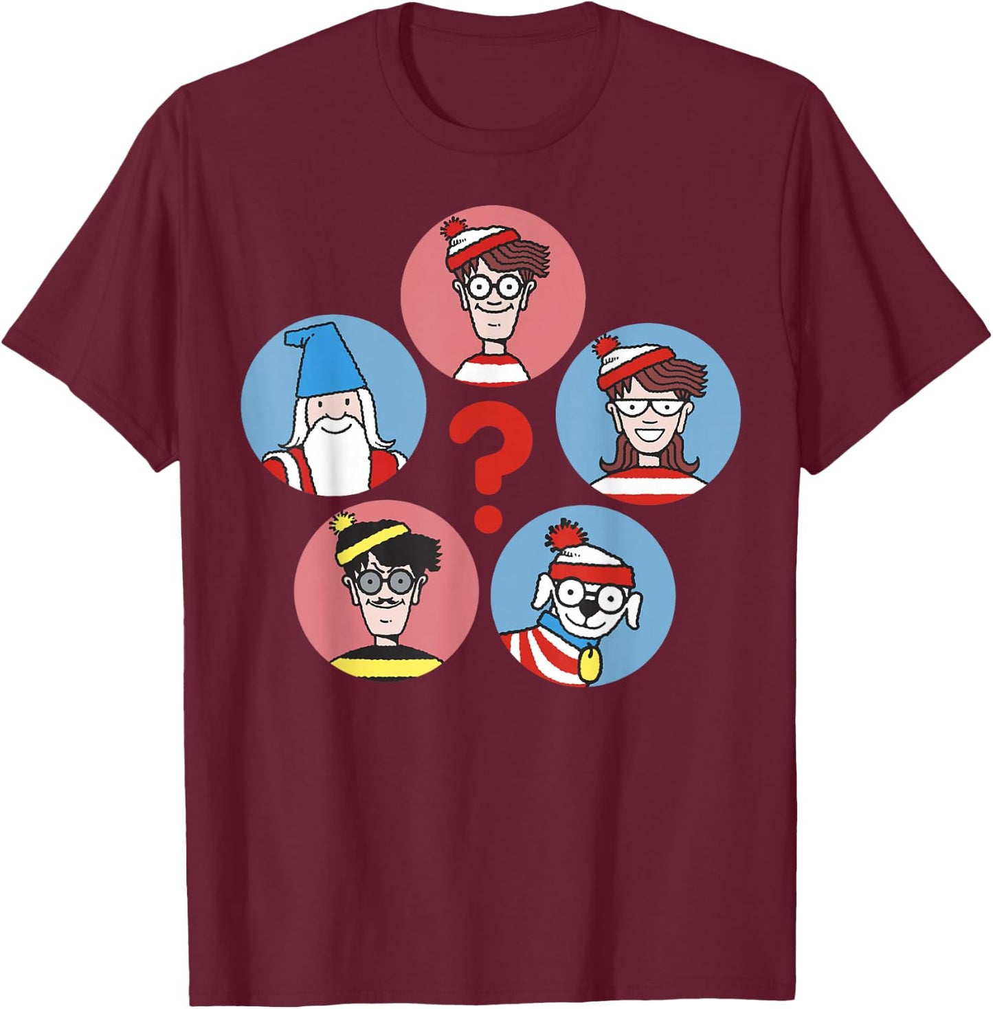 Where's Waldo Guess Who? Character Circles Graphic T-Shirt - T-Shirt | Maroon