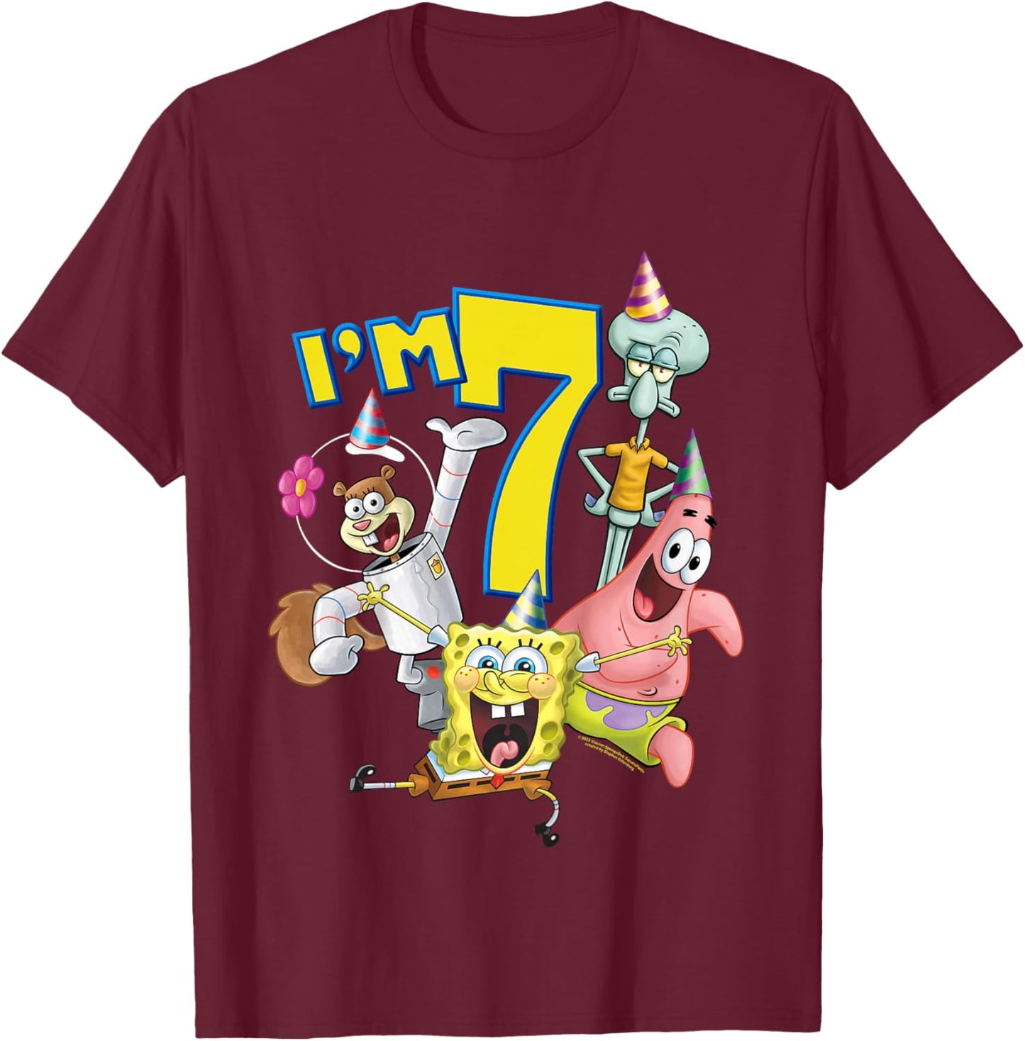 Kinder SpongeBob SquarePants 7th Birthday Today I'm 7 T-Shirt - T-Shirt | Maroon