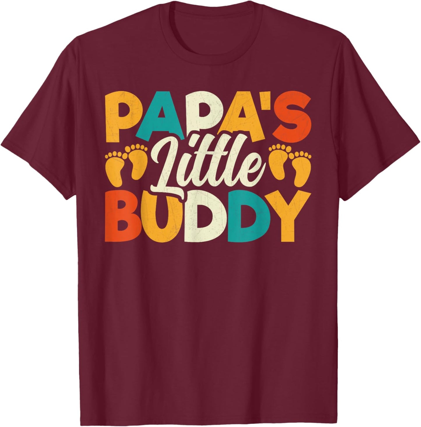 Kids Papa's Little Buddy - Vintage Style Dad Fathers Day T-Shirt - T-Shirt | Maroon