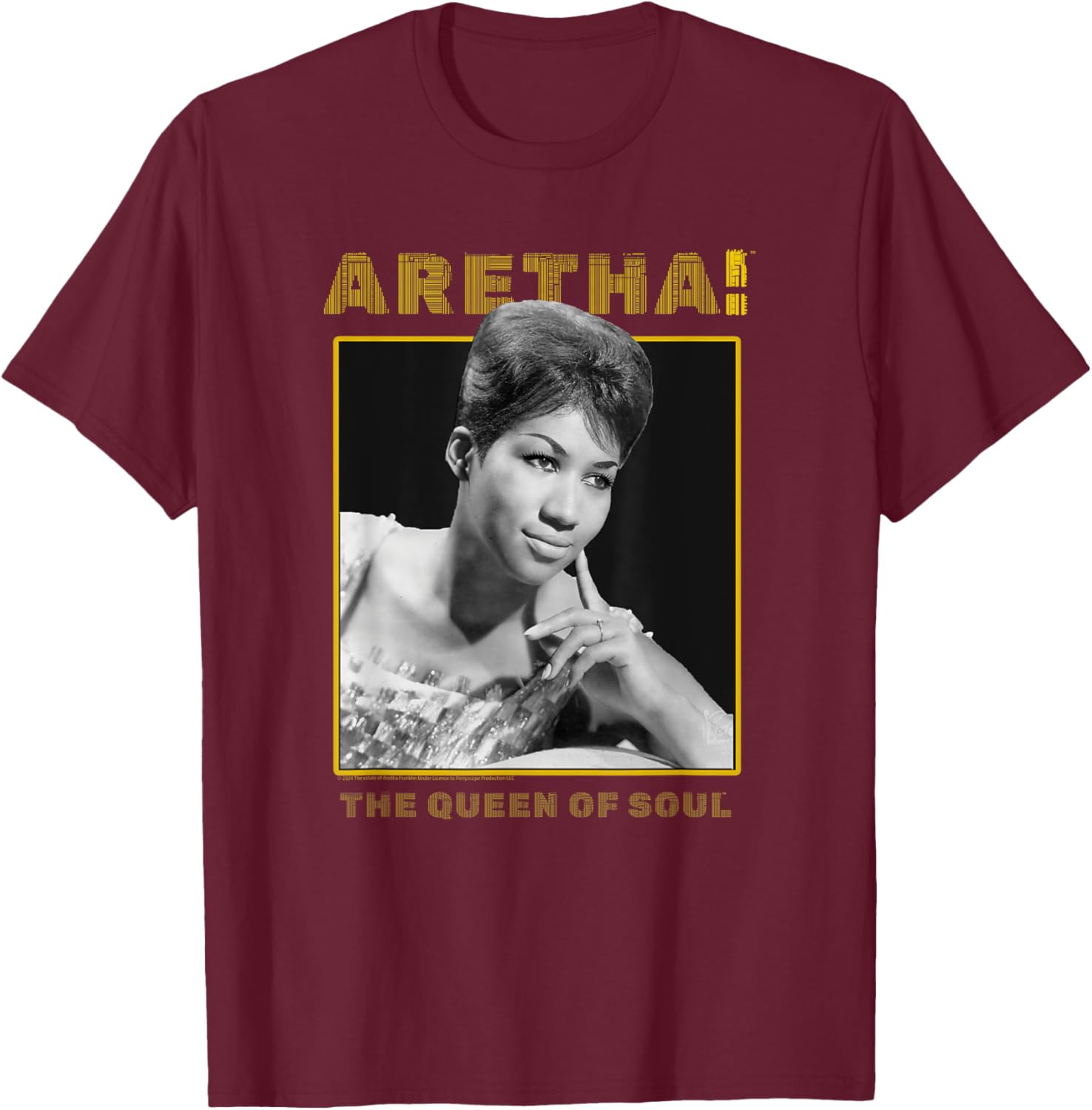Aretha Franklin The Queen of Soul Music Portrait T-Shirt - T-Shirt | Maroon