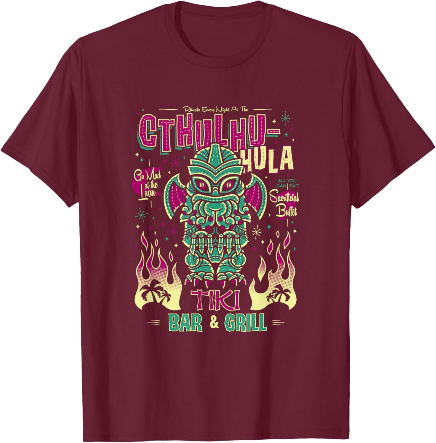 Cthulhu Tiki Bar - Creepy Cute Hawaiian Love Craft Monster T-Shirt - T-Shirt | Maroon