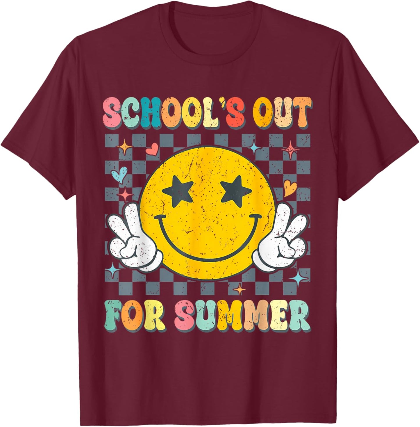Last Day Of School Retro Schools Out For Summer Teacher T-Shirt - T-Shirt | Maroon