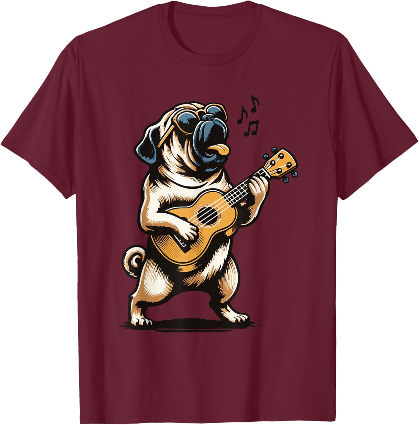 Dog Playing Guitar Singing Pug Funny Pugfather T-Shirt - T-Shirt | Maroon