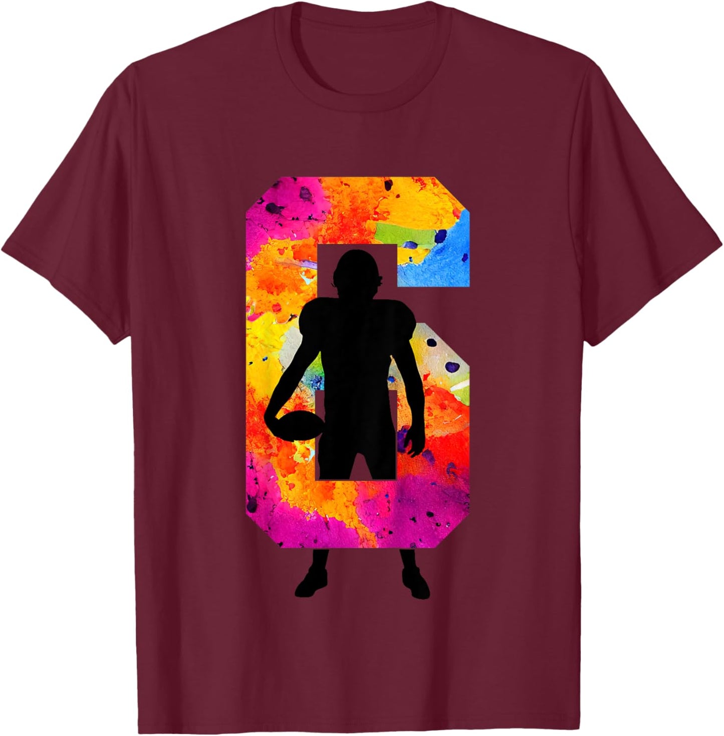 Kids FOOTBALL PLAYER NUMBER 6 YEARS FOOTBALL 6TH BIRTHDAY T-Shirt - T-Shirt | Maroon