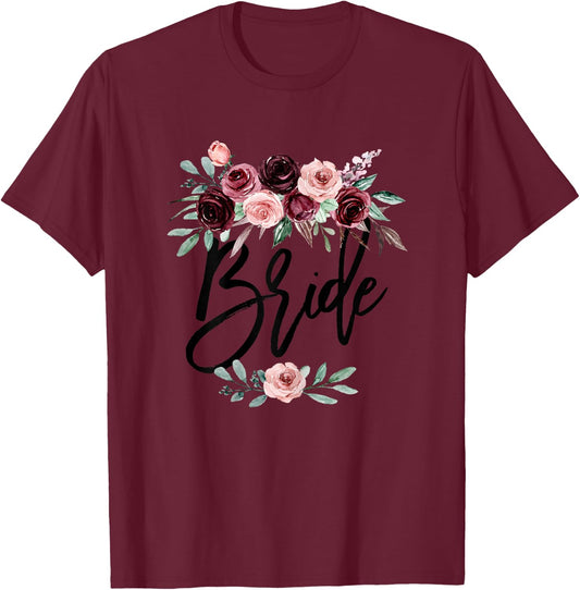 Bride to be Floral Bridal Shower Future Mrs Wedding for Hers T-Shirt - T-Shirt | Maroon