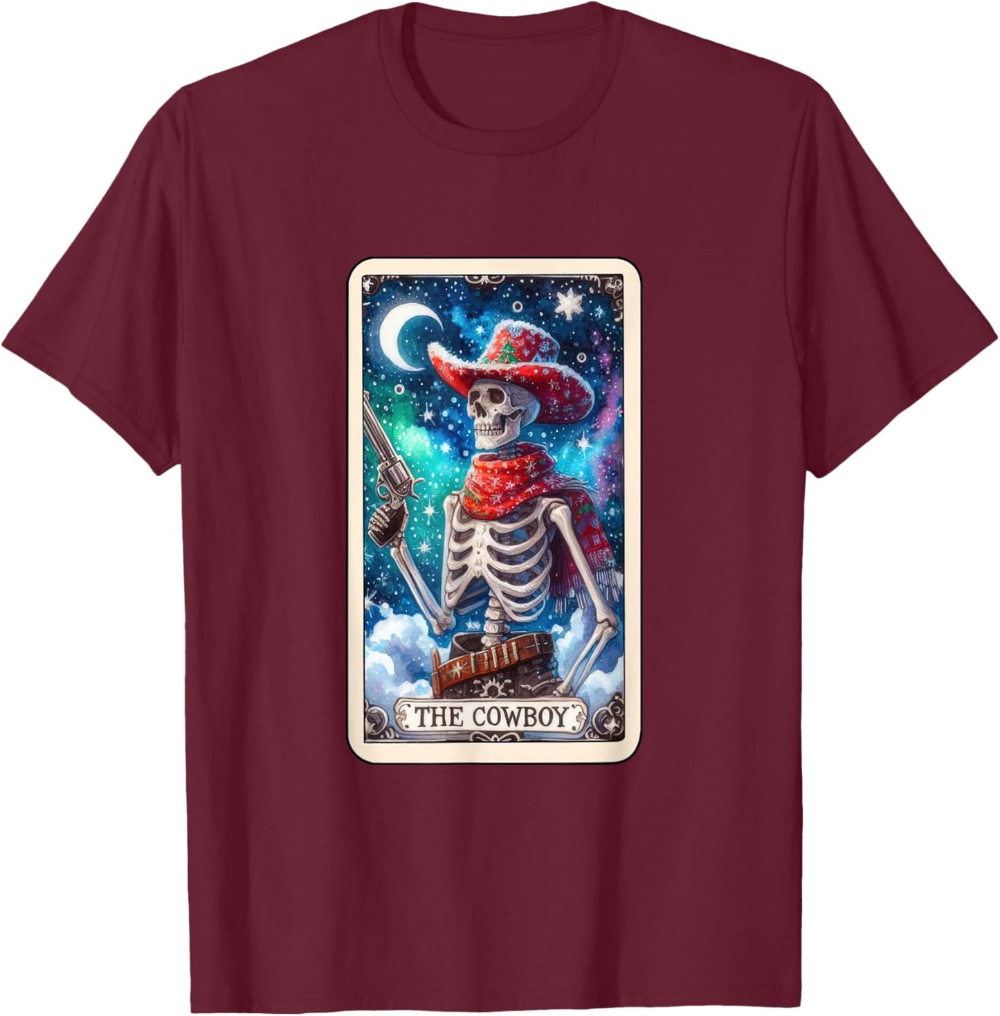 The Cowboy Tarot Card Skeleton Skull Funny Christmas T-Shirt - T-Shirt | Maroon