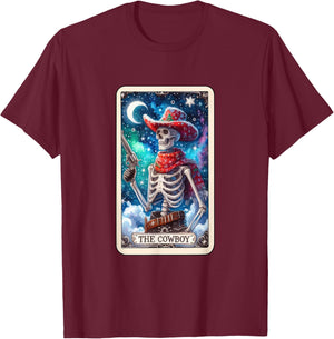 The Cowboy Tarot Card Skeleton Skull Funny Christmas T-Shirt - T-Shirt | Maroon