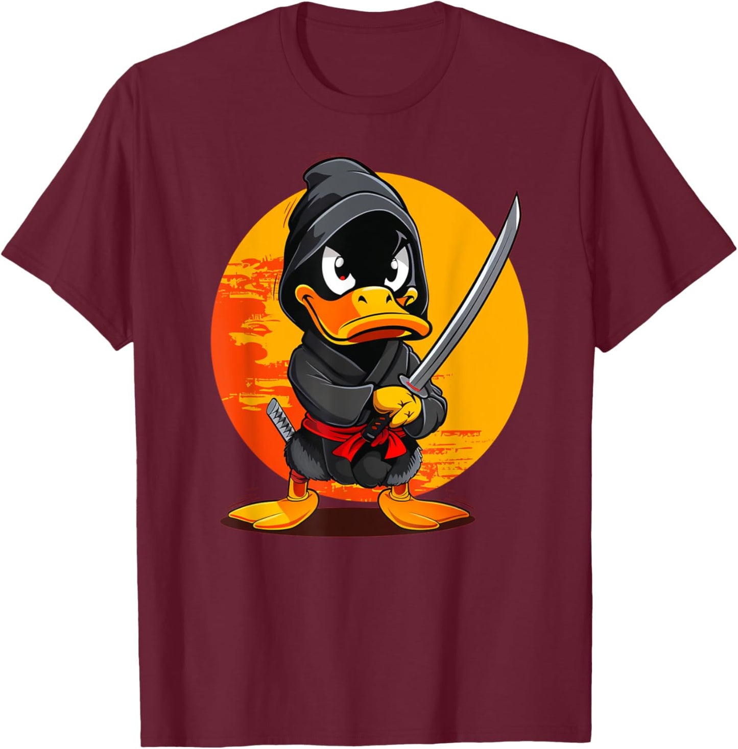Happy Samurai Duck for Ninja Boys and Girls T-Shirt - T-Shirt | Maroon