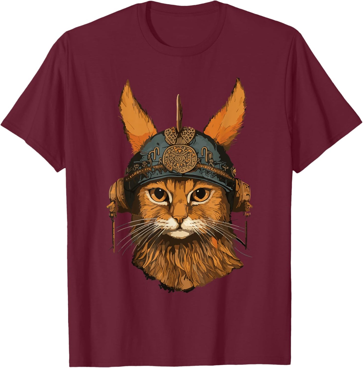 Viking Cat With Viking Helmet Norwegian Nordic Mjolnir Axes T-Shirt - T-Shirt | Maroon