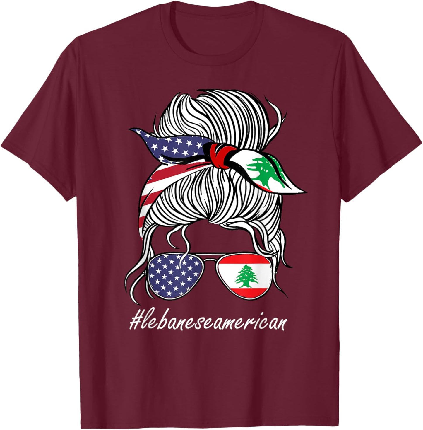 Lebanon Heritage American Grown Women Girl Lebanon Flag T-Shirt - T-Shirt | Maroon