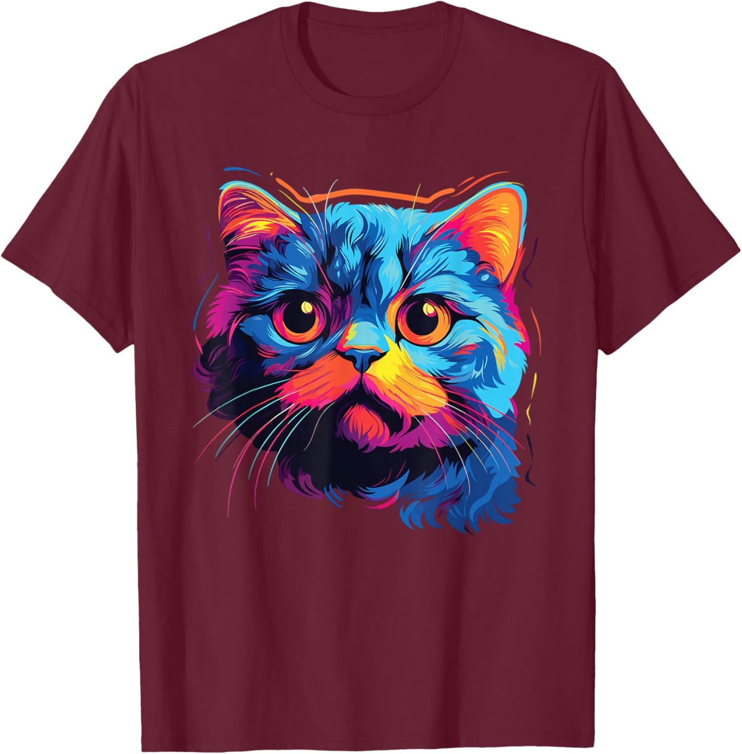 Cat Watercolor Colorful Scottish Fold Cats Women Girls Kids T-Shirt - T-Shirt | Maroon