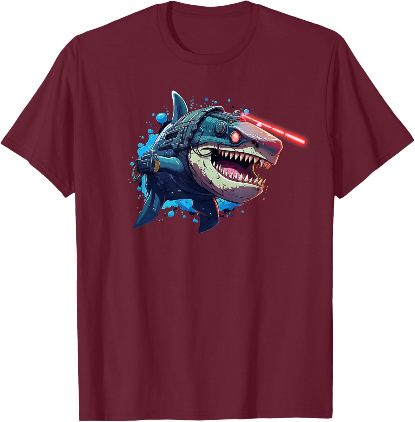 Shark with Laser Beam Attached to its head graphic T-Shirt - T-Shirt | Maroon