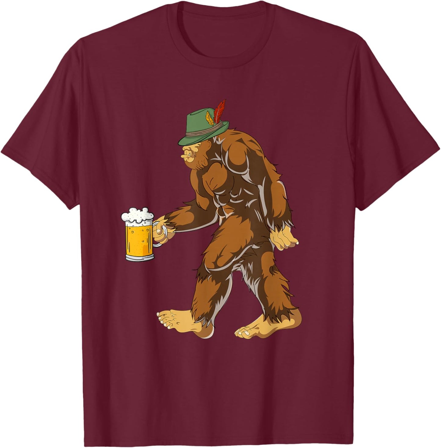 German Bigfoot Lederhosen Funny Beer Oktoberfest T-Shirt - T-Shirt | Maroon