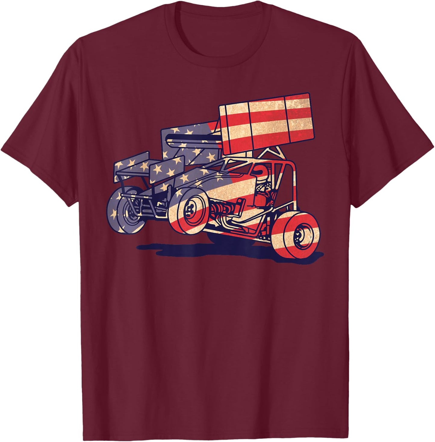 Vintage Sprint Car American Flag Funny Racer Racing Gift Men T-Shirt - T-Shirt | Maroon