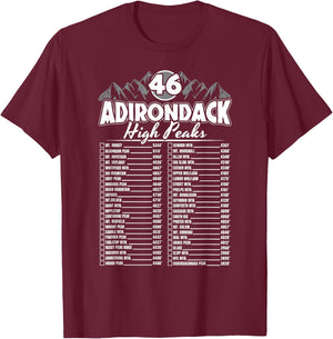 46 Adirondack Mountain Climbing Checklist T-Shirt - T-Shirt | Maroon