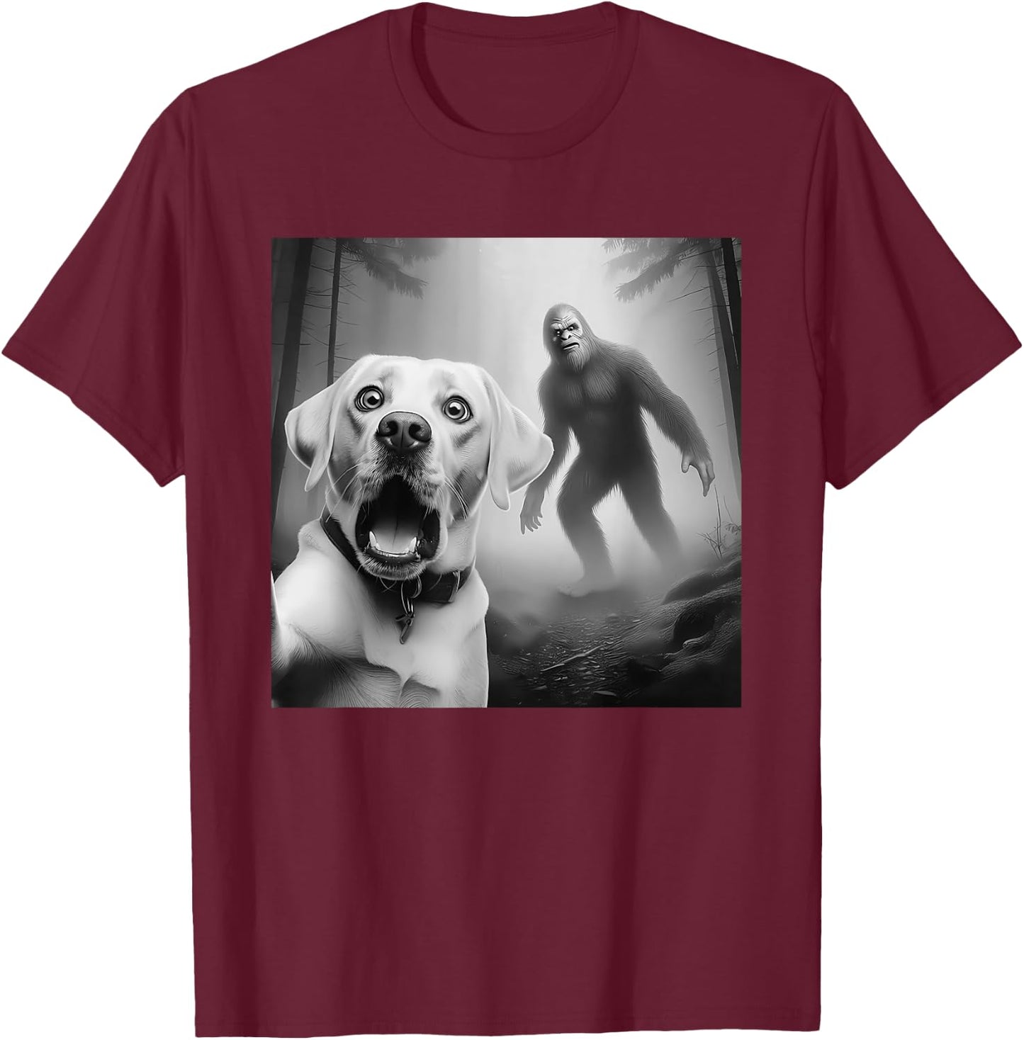 Funny Labrador retriever Selfie with bigfoot sasquatch T-Shirt - T-Shirt | Maroon